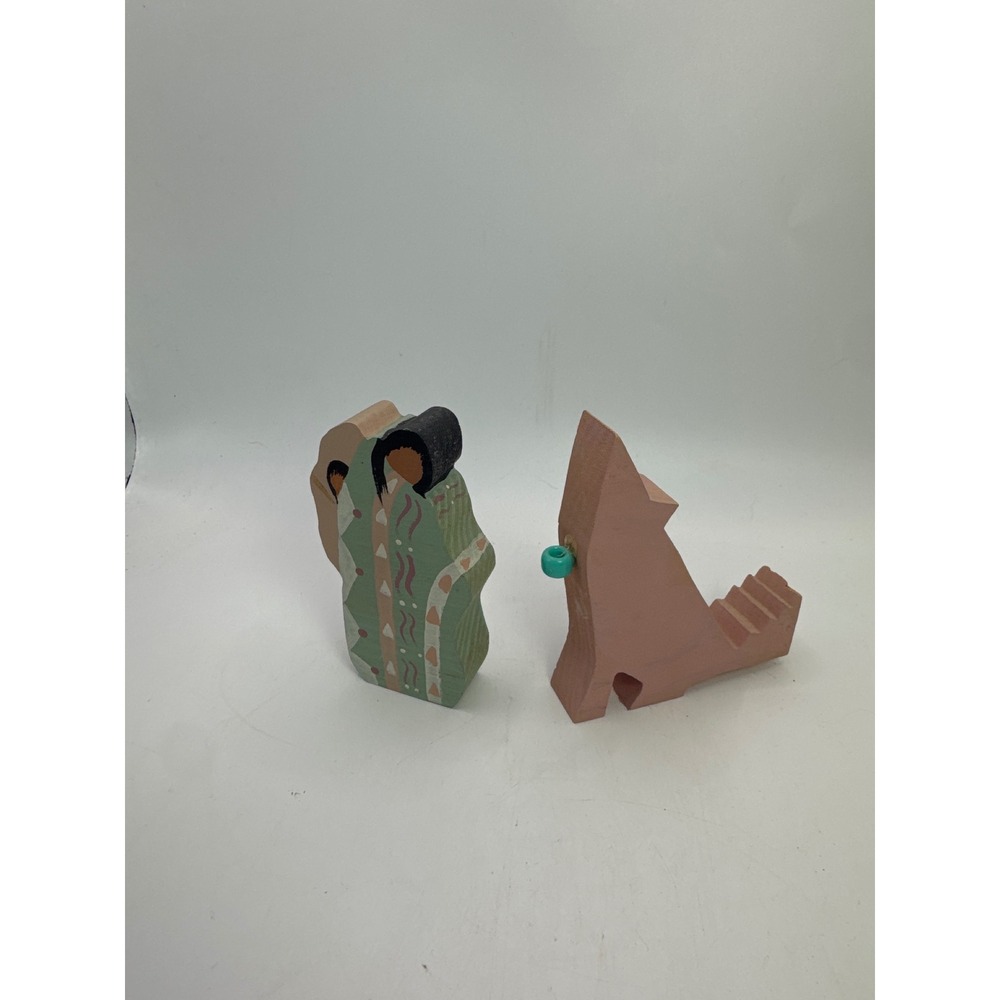 Vintage Our Country Memories Wooden Southwest Mother Child & Wolf Figurines Set